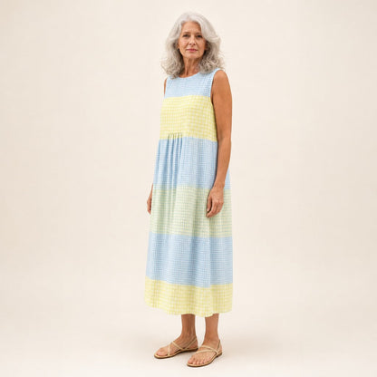 Ivy | Blue & Yellow Check Sleeveless Midi Dress