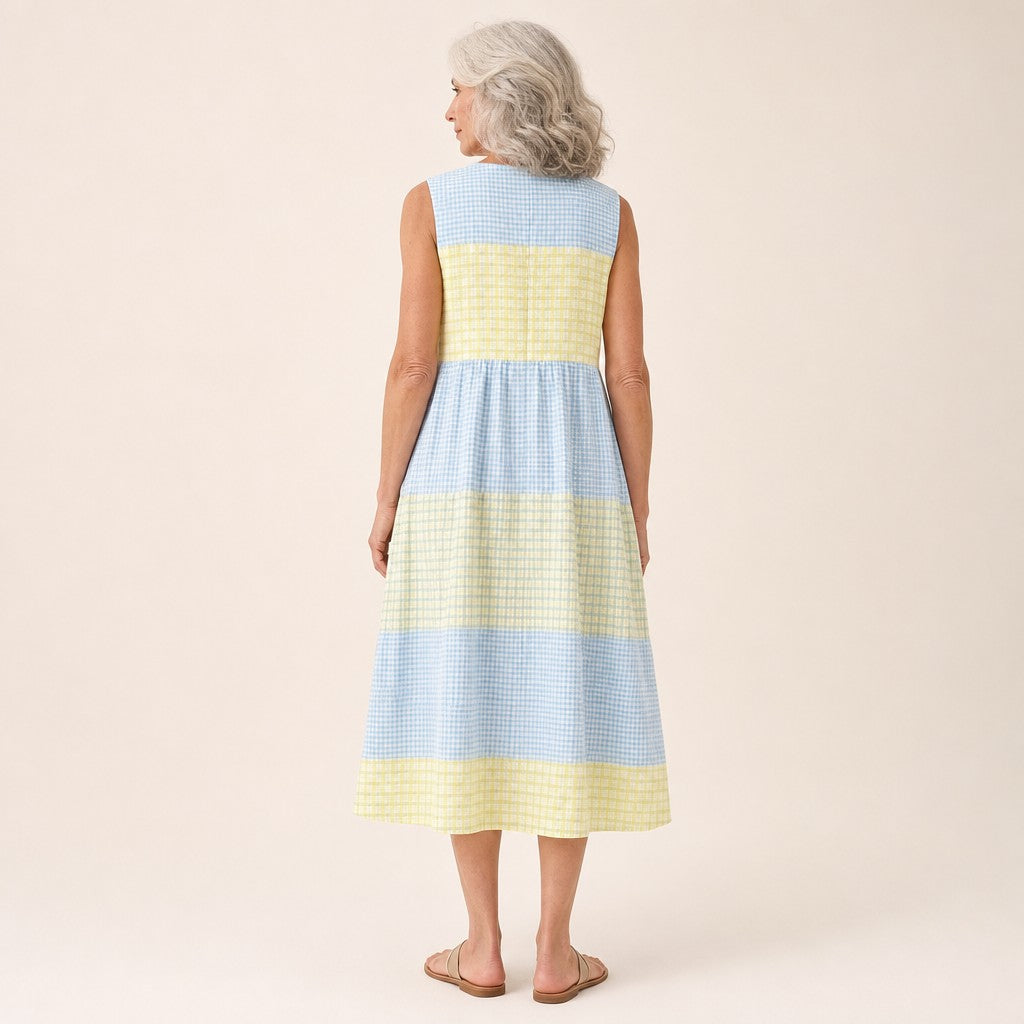 Ivy | Blue & Yellow Check Sleeveless Midi Dress
