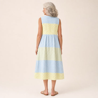 Ivy | Blue & Yellow Check Sleeveless Midi Dress