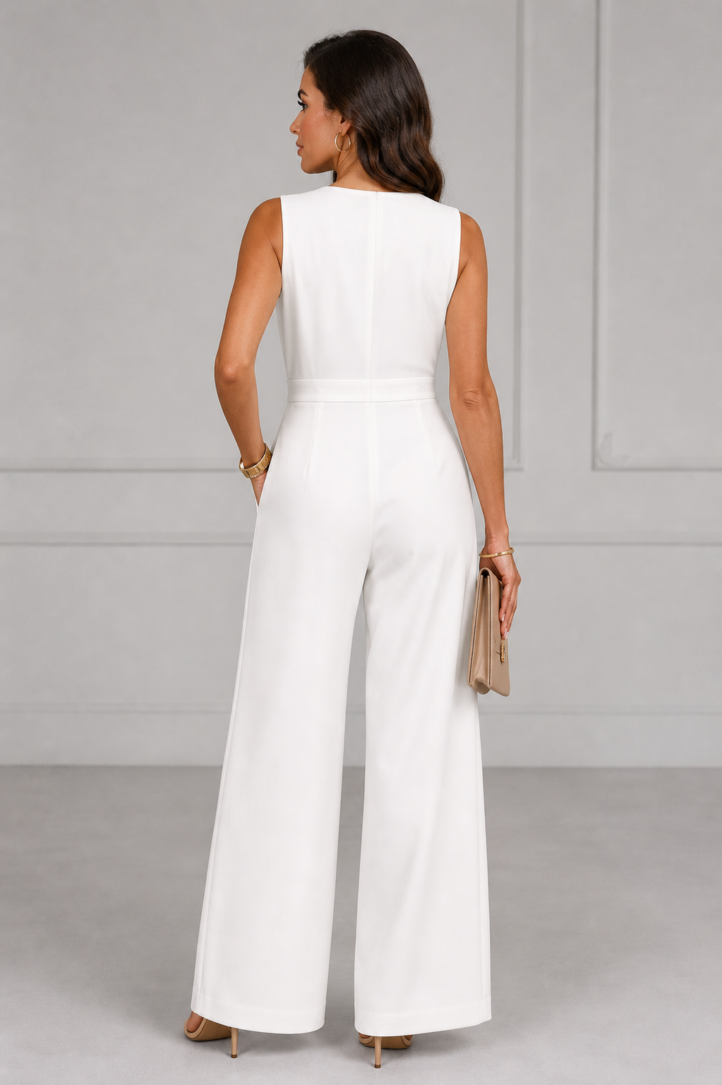 Olwen | White Wrap-Neck Wide-Leg Jumpsuit
