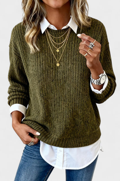 Barbara | Olive Layered-Look Jumper