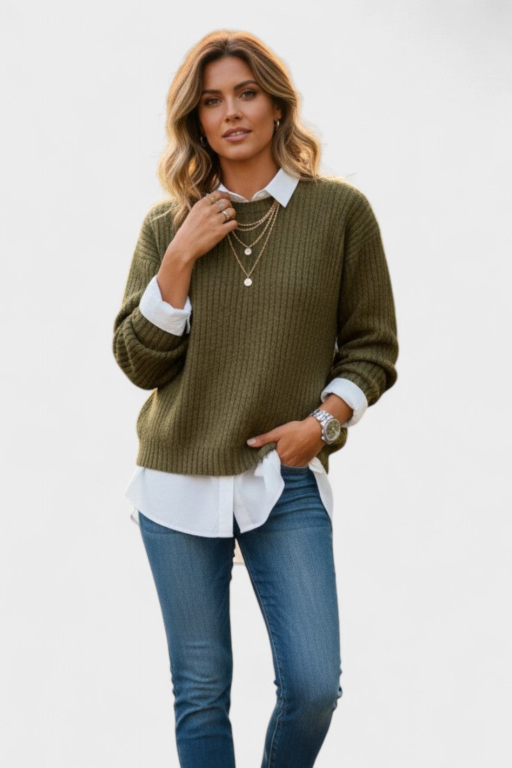 Barbara | Olive Layered-Look Jumper