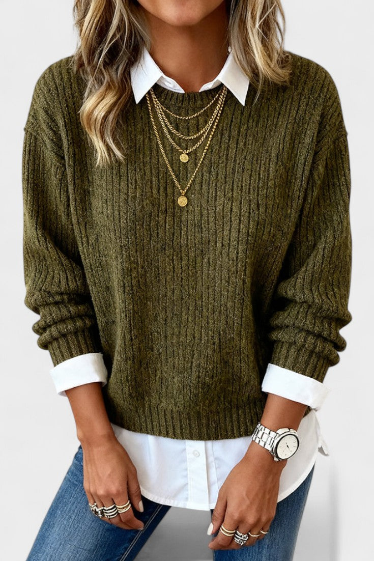 Barbara | Olive Layered-Look Jumper