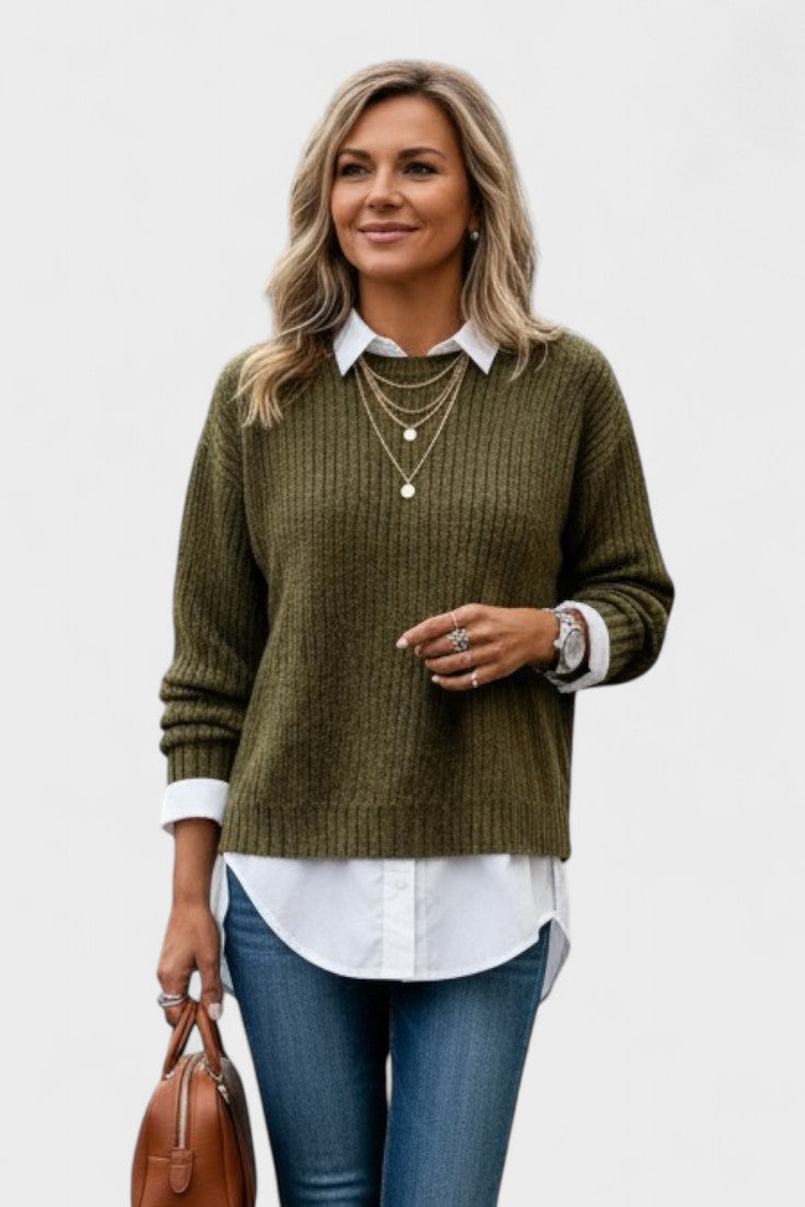 Barbara | Olive Layered-Look Jumper