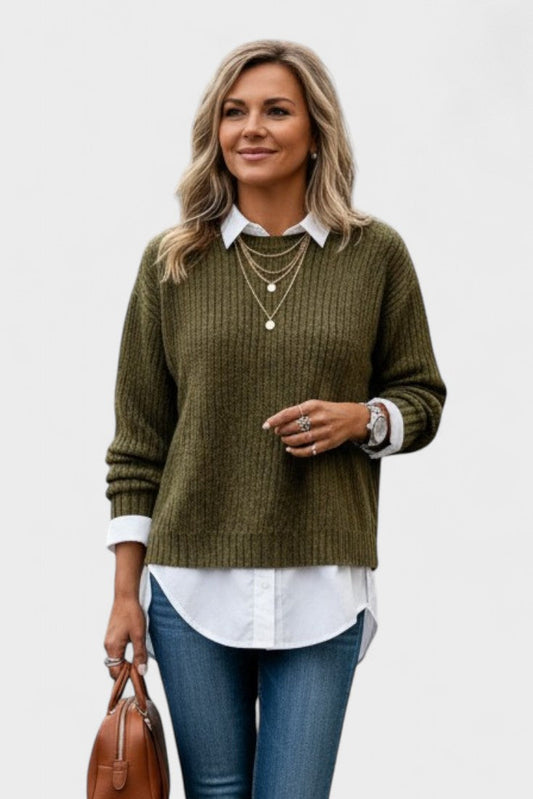 Barbara | Olive Layered-Look Jumper