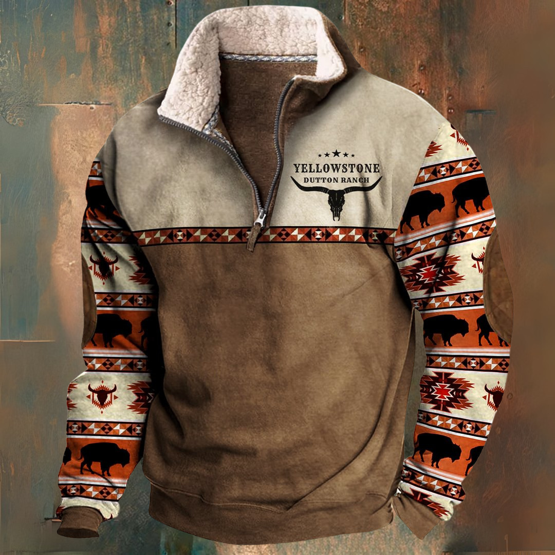 Benjamin | Brown Pattern-Sleeve Half-Zip Fleece
