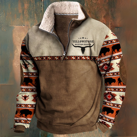 Benjamin | Brown Pattern-Sleeve Half-Zip Fleece