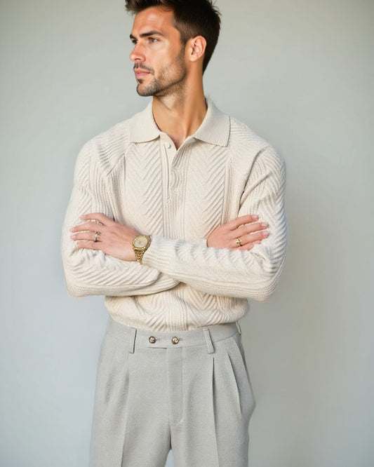 Benjamin | Cream Textured Knit Polo