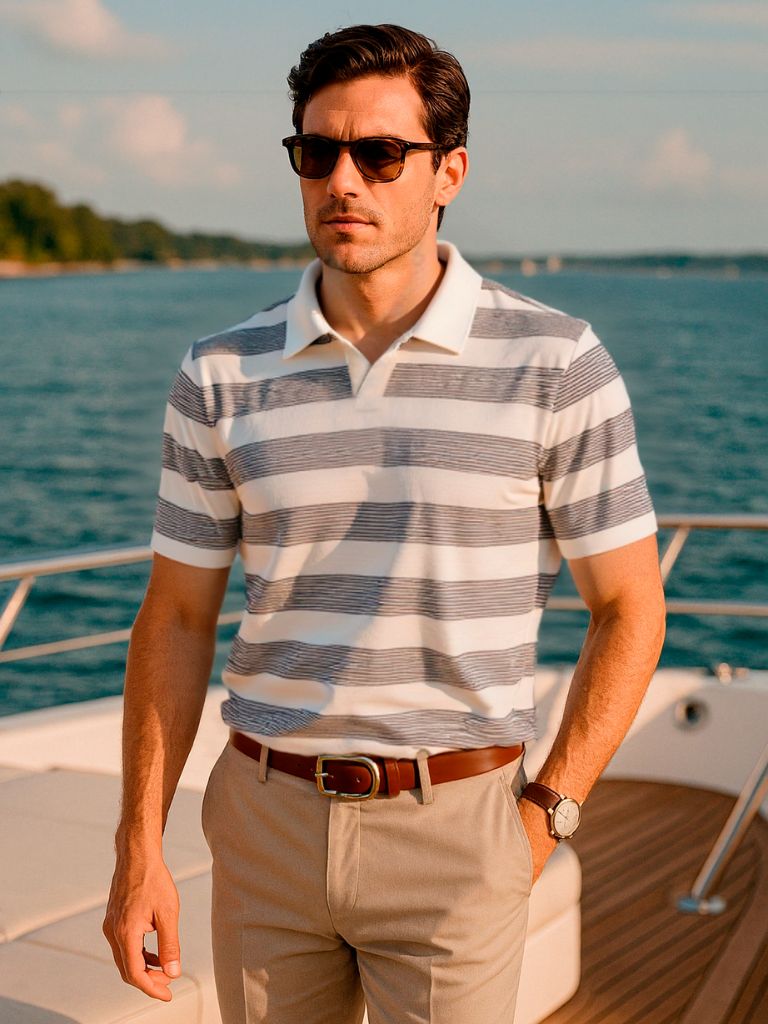 Benjamin | Grey Striped Polo Shirt