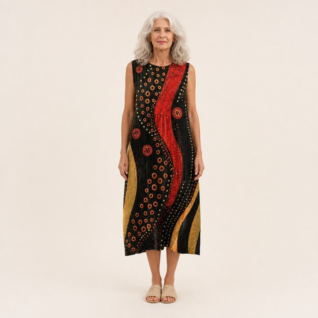 Jenna | Black & Red Circle Print Sleeveless Midi Dress