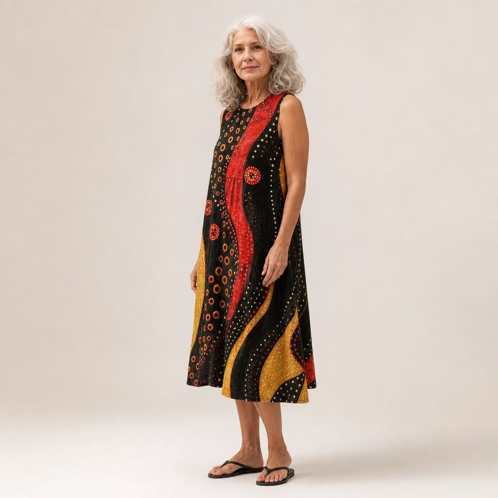 Jenna | Black & Red Circle Print Sleeveless Midi Dress