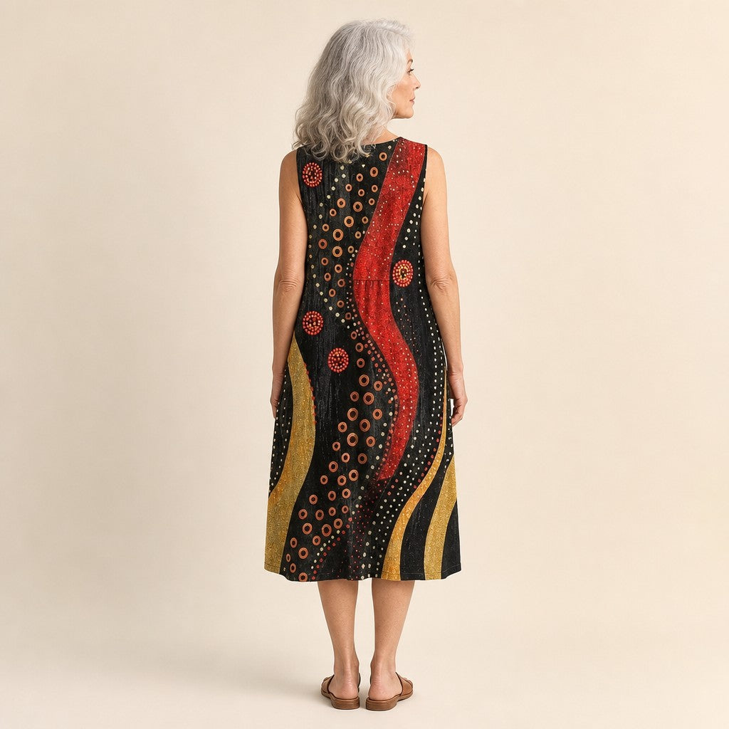 Jenna | Black & Red Circle Print Sleeveless Midi Dress