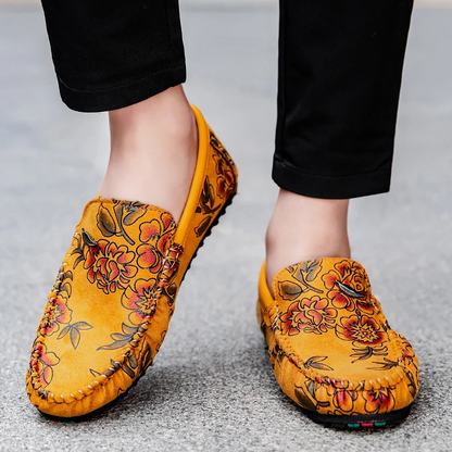 Nigel | Floral Embossed Leather Loafers
