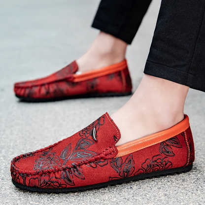 Nigel | Floral Embossed Leather Loafers