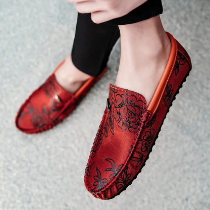 Nigel | Floral Embossed Leather Loafers