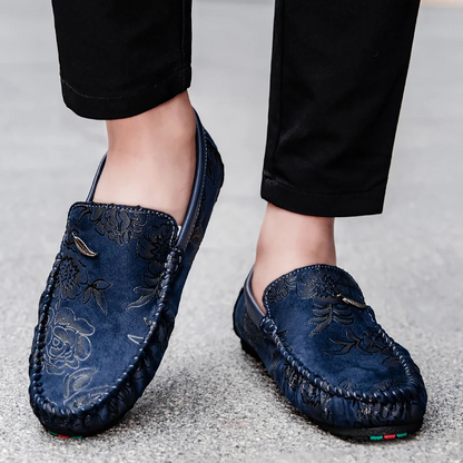 Nigel | Floral Embossed Leather Loafers