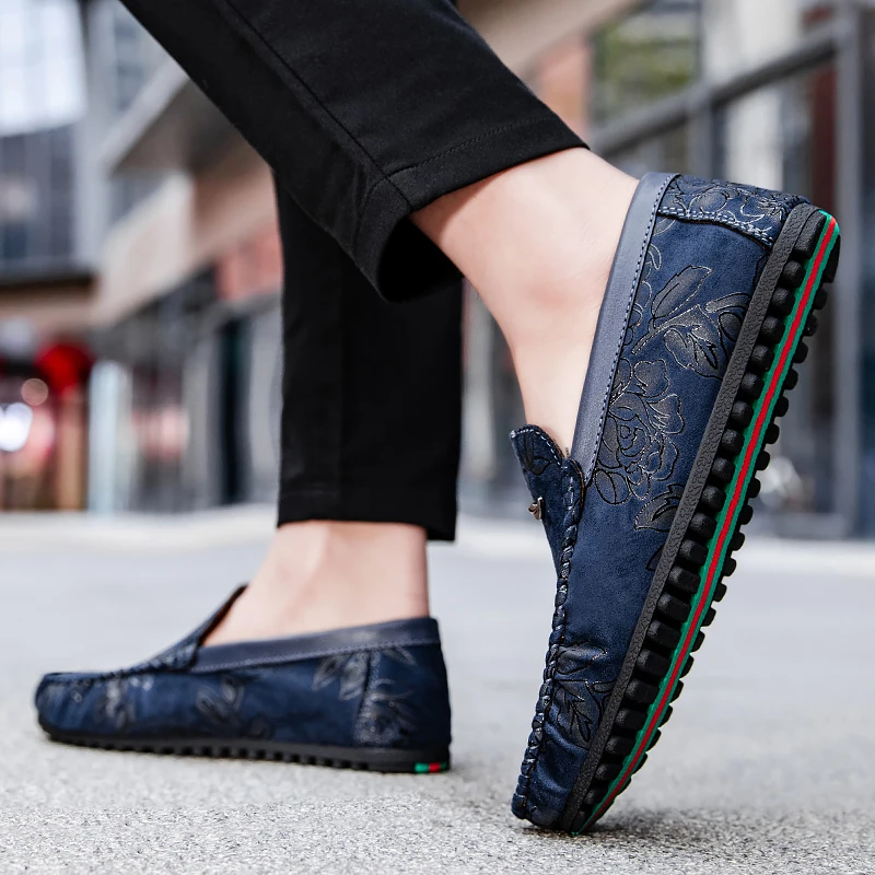 Nigel | Floral Embossed Leather Loafers
