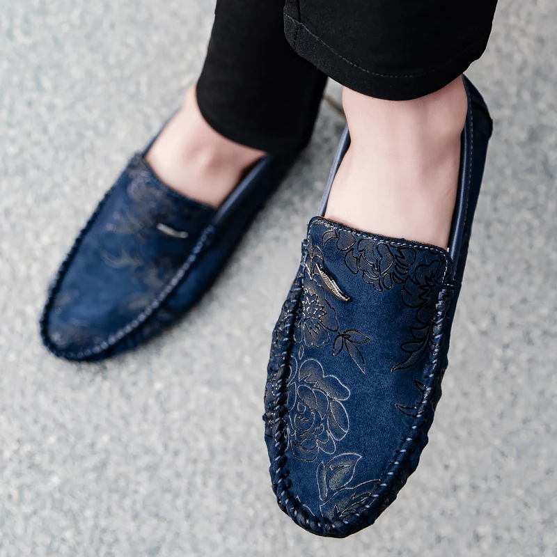 Nigel | Floral Embossed Leather Loafers