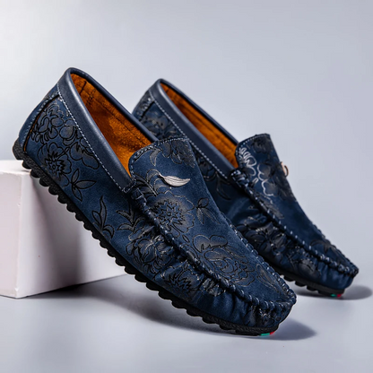Nigel | Floral Embossed Leather Loafers