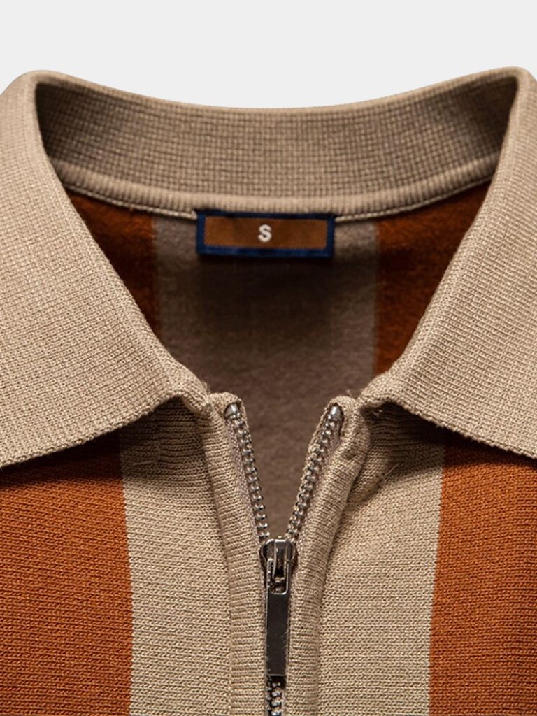 Barry | Navy Vertical-Stripe Zip Polo