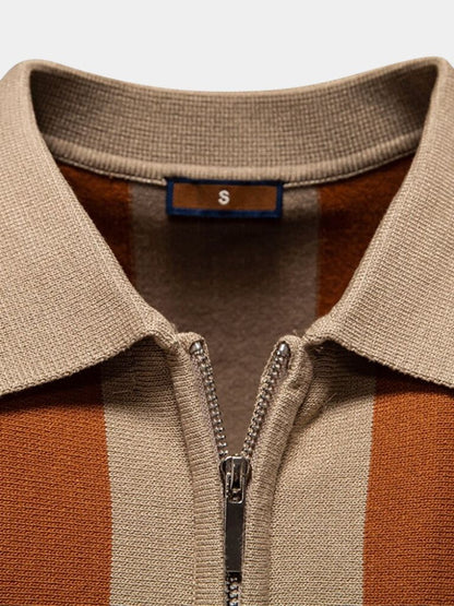 Barry | Navy Vertical-Stripe Zip Polo