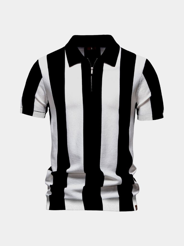 Barry | Navy Vertical-Stripe Zip Polo