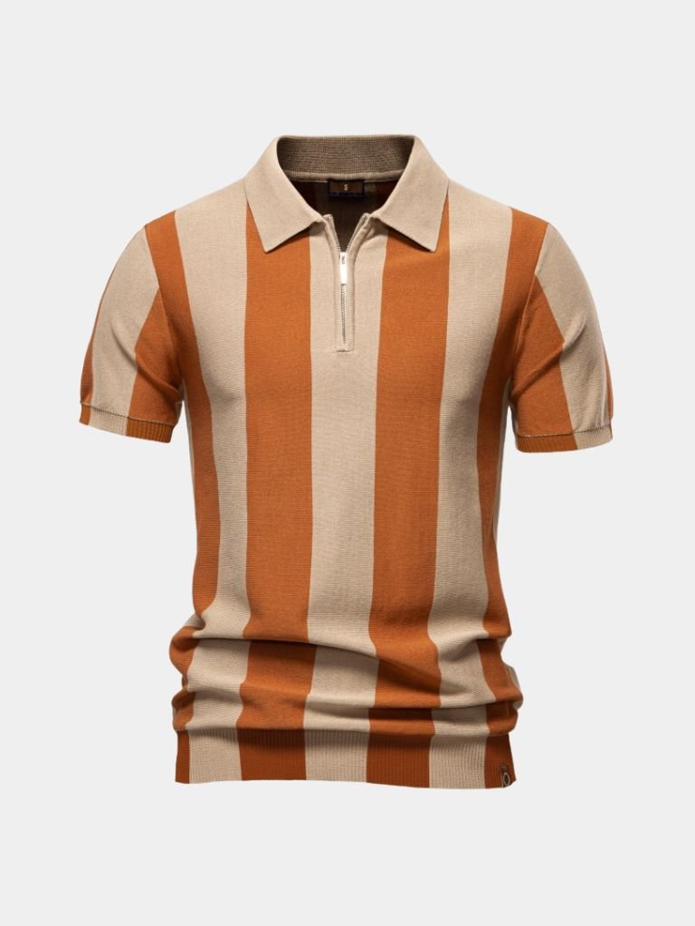 Barry | Navy Vertical-Stripe Zip Polo