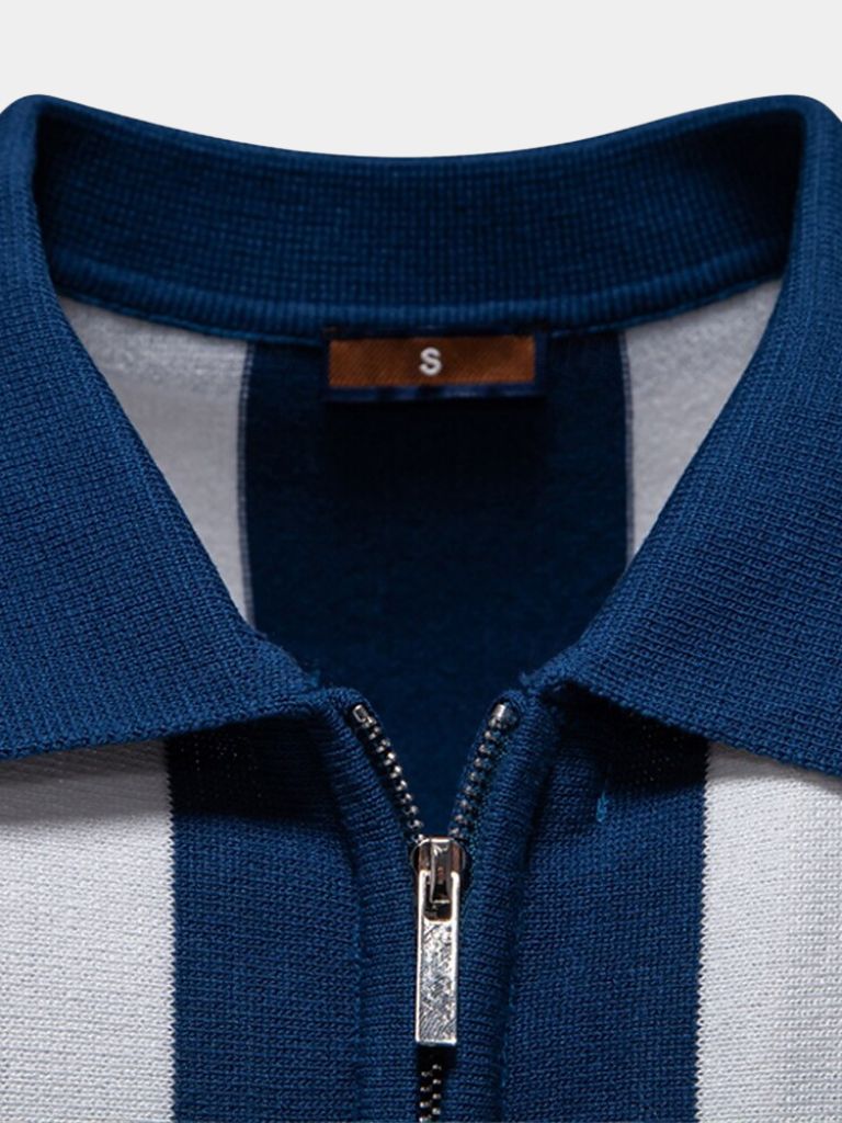 Barry | Navy Vertical-Stripe Zip Polo