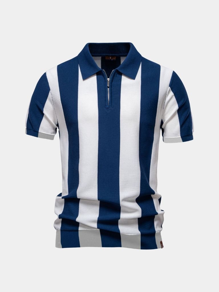 Barry | Navy Vertical-Stripe Zip Polo