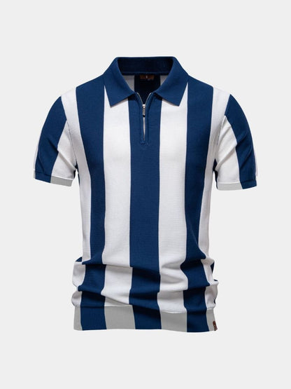 Barry | Navy Vertical-Stripe Zip Polo