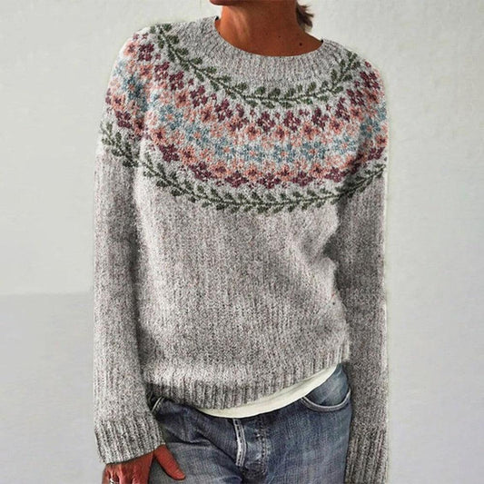 Bridget | Grey Floral Fair Isle Jumper