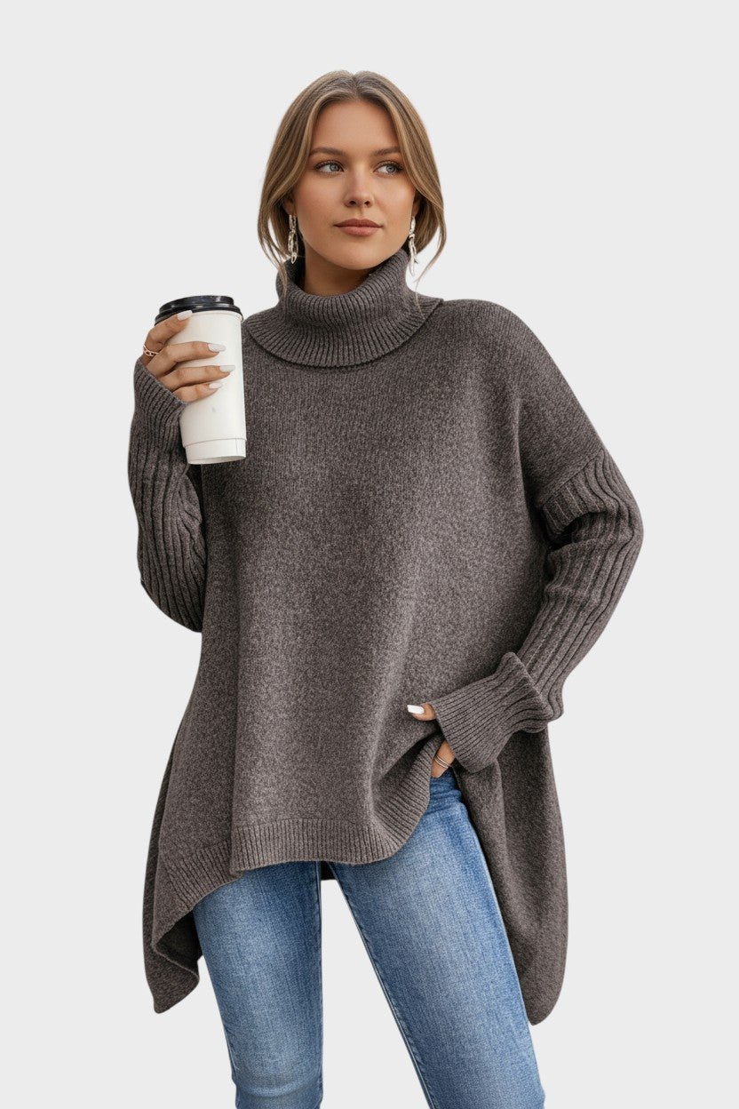 Bridget | Blue Longline Roll-Neck Jumper