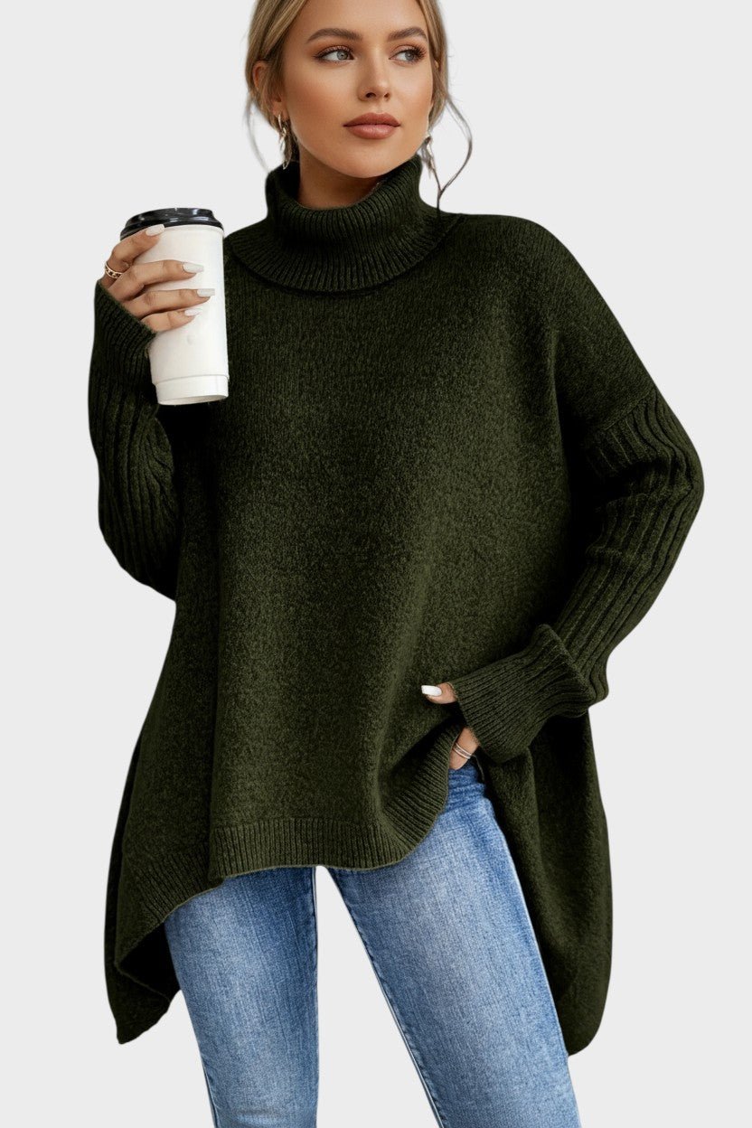 Bridget | Blue Longline Roll-Neck Jumper