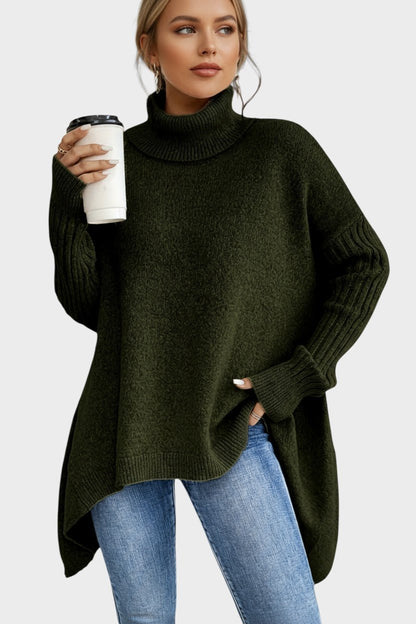 Bridget | Blue Longline Roll-Neck Jumper