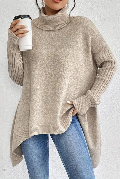 Bridget | Blue Longline Roll-Neck Jumper