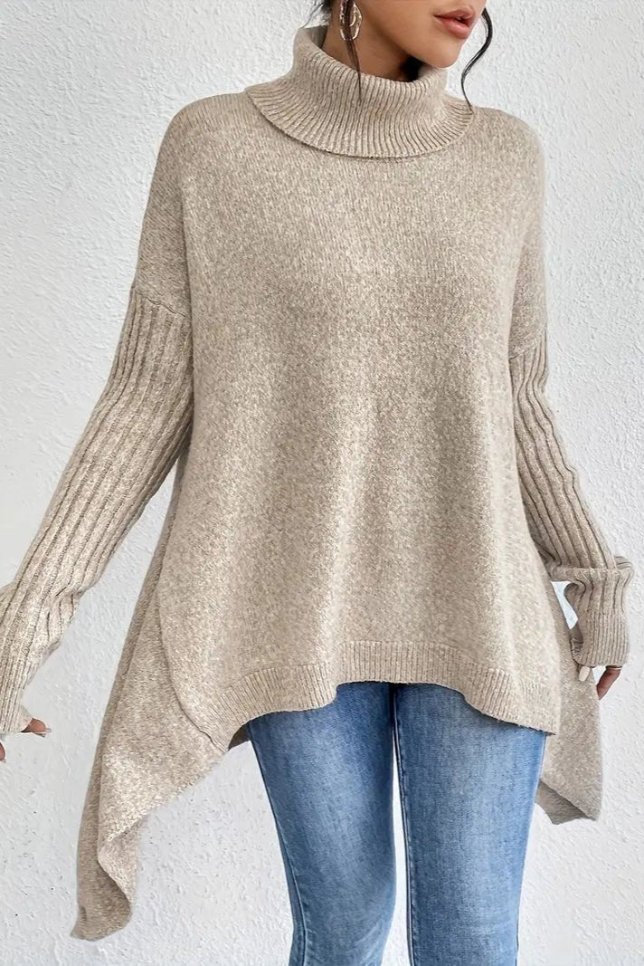 Bridget | Blue Longline Roll-Neck Jumper