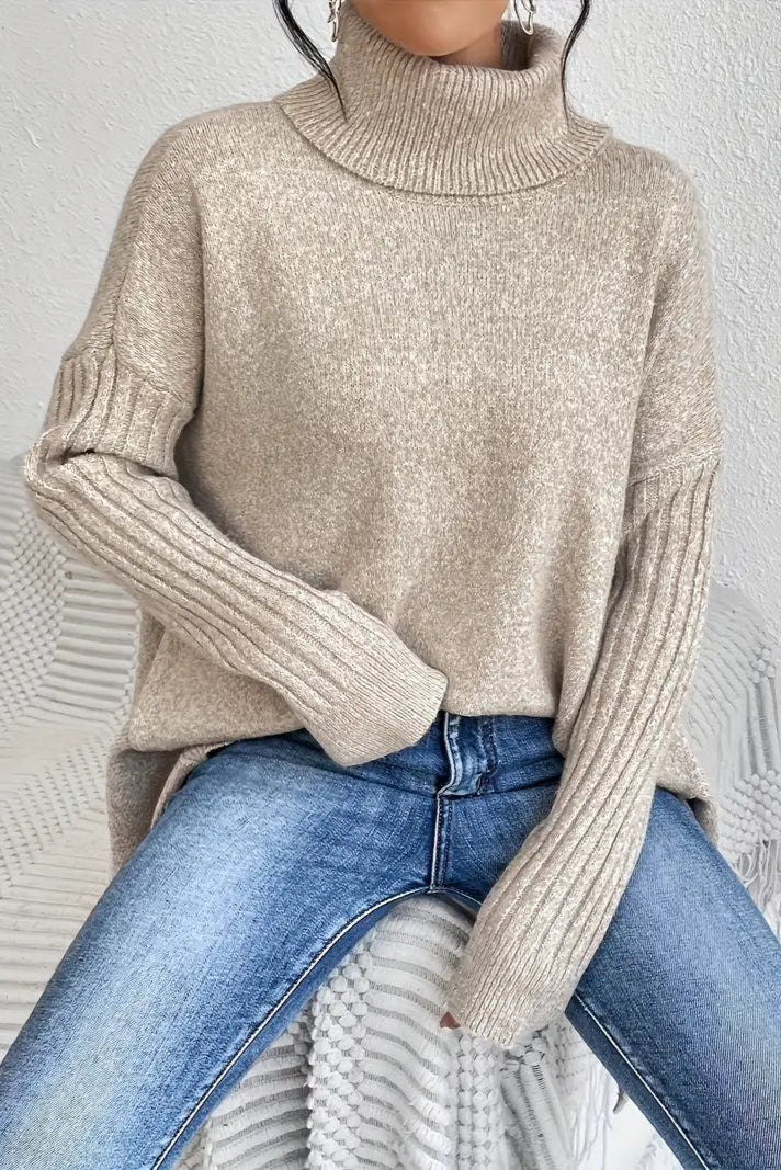 Bridget | Blue Longline Roll-Neck Jumper