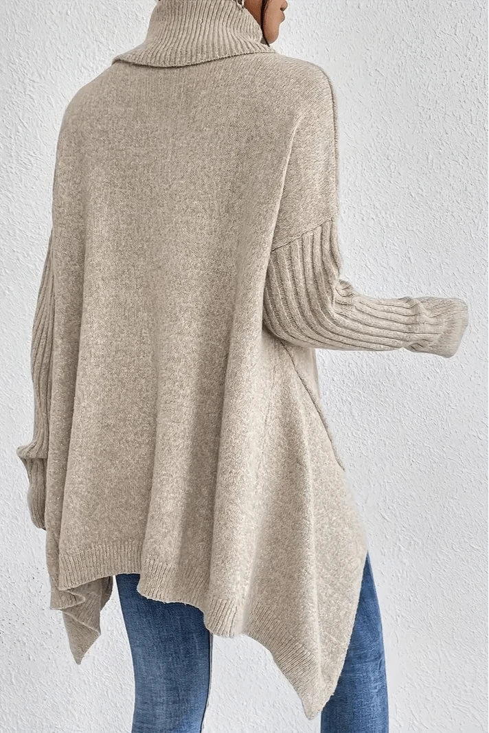 Bridget | Blue Longline Roll-Neck Jumper