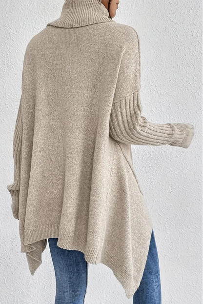 Bridget | Blue Longline Roll-Neck Jumper