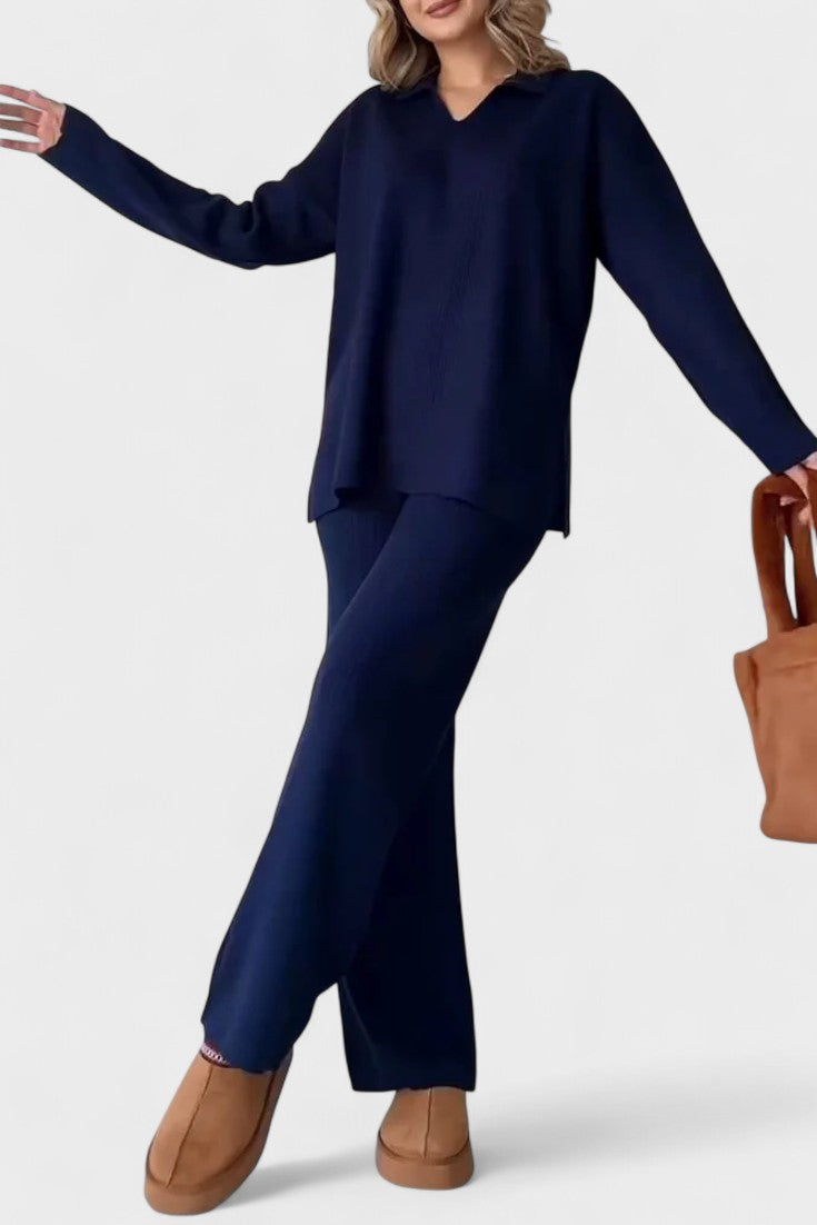 Briony | V-Neck Lounge Top & Wide-Leg Trouser Set