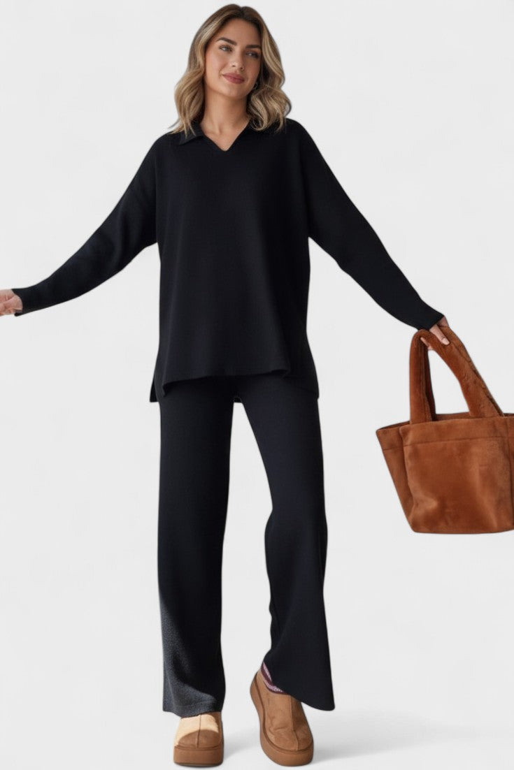 Briony | V-Neck Lounge Top & Wide-Leg Trouser Set