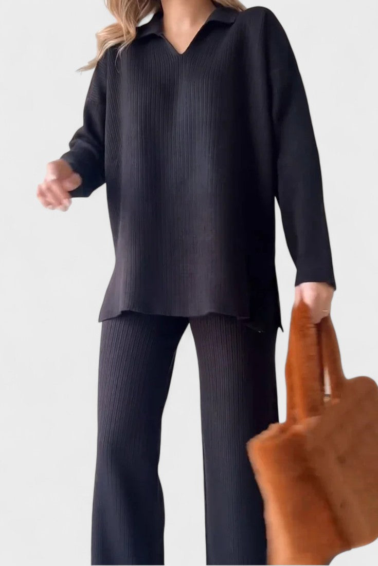 Briony | V-Neck Lounge Top & Wide-Leg Trouser Set