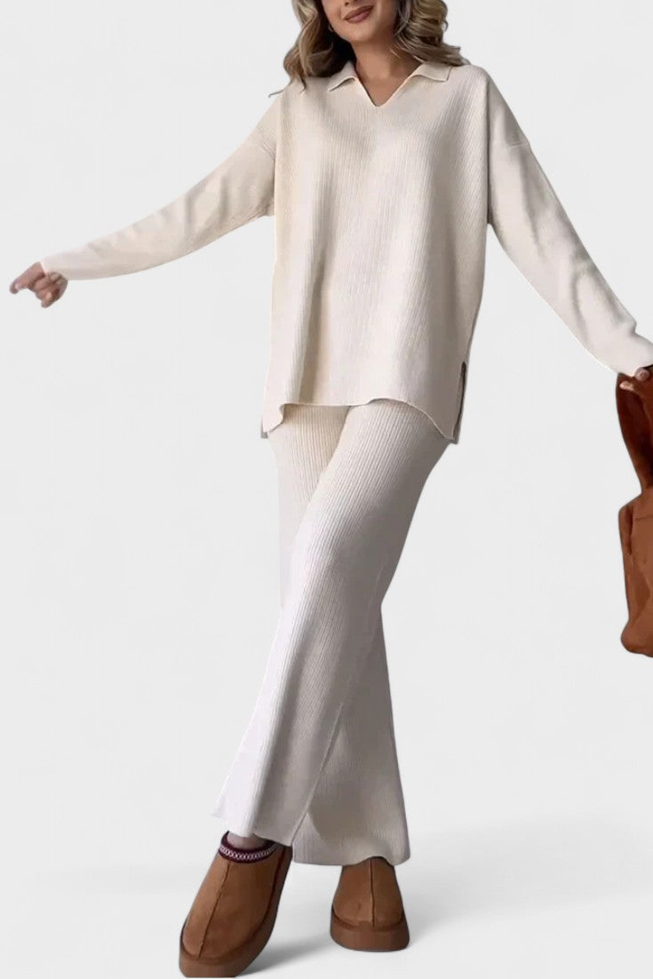 Briony | V-Neck Lounge Top & Wide-Leg Trouser Set