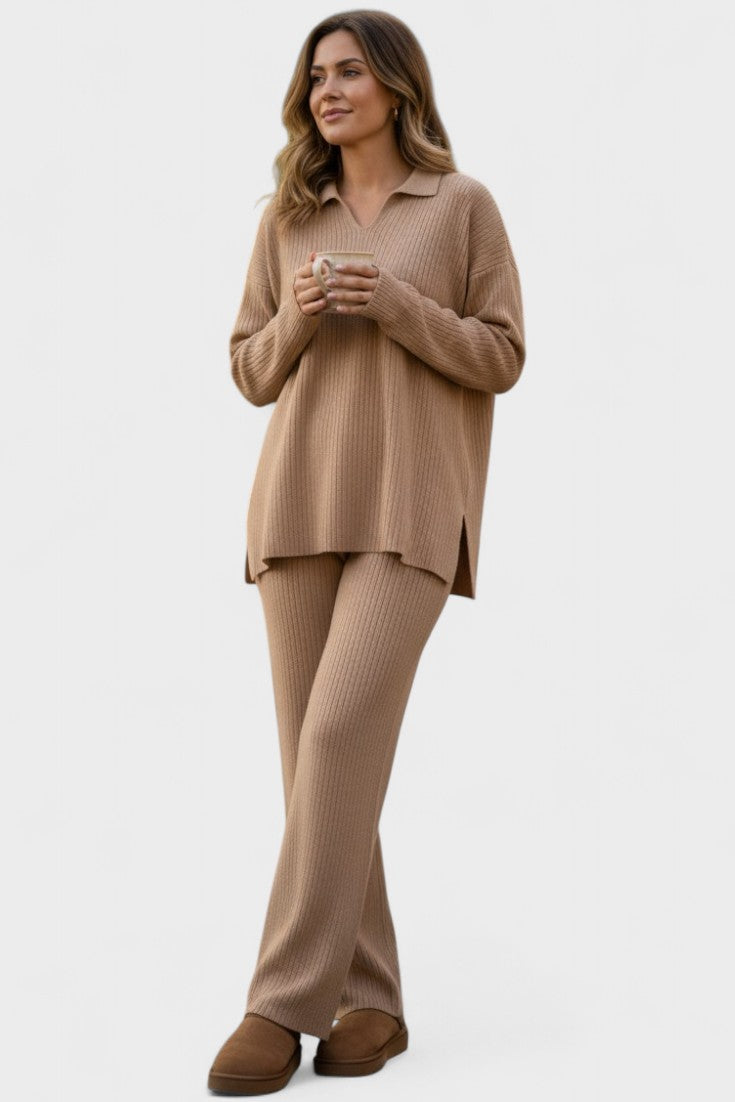 Briony | V-Neck Lounge Top & Wide-Leg Trouser Set