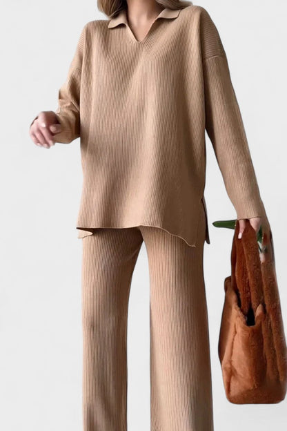 Briony | V-Neck Lounge Top & Wide-Leg Trouser Set
