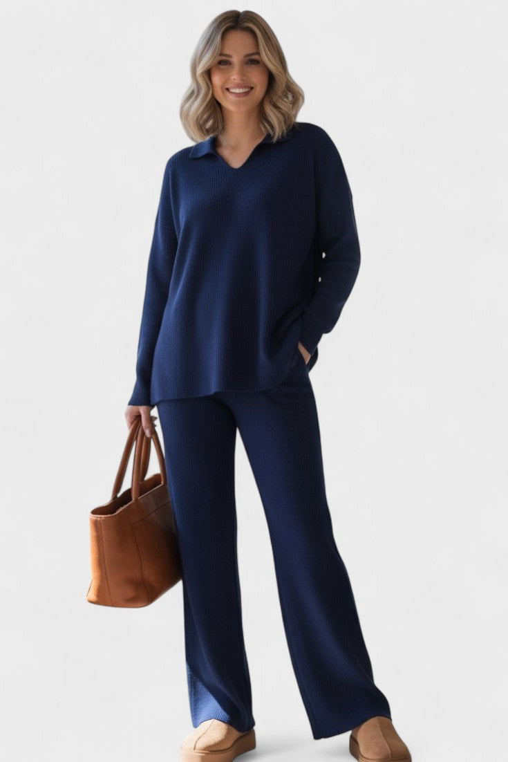 Briony | V-Neck Lounge Top & Wide-Leg Trouser Set