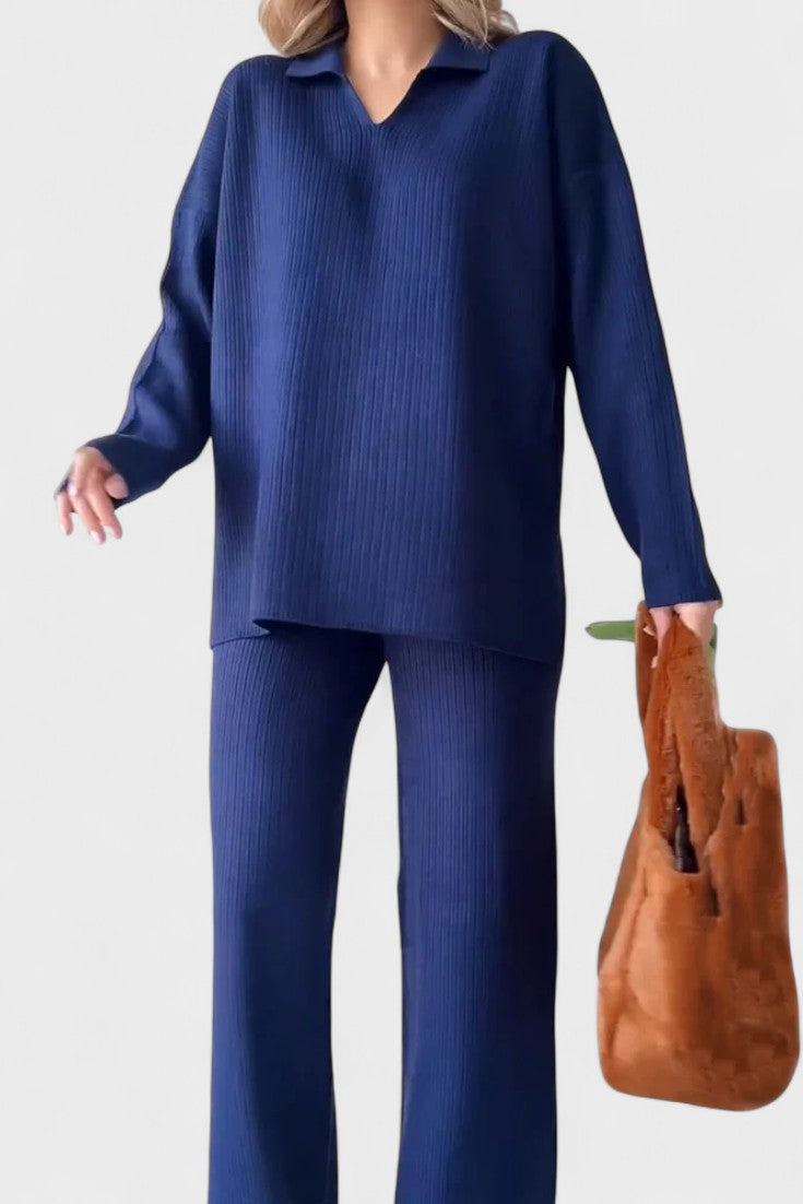 Briony | V-Neck Lounge Top & Wide-Leg Trouser Set