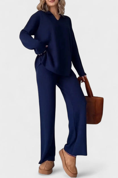 Briony | V-Neck Lounge Top & Wide-Leg Trouser Set