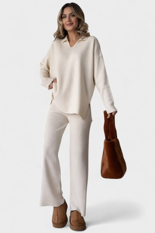 Briony | V-Neck Lounge Top & Wide-Leg Trouser Set