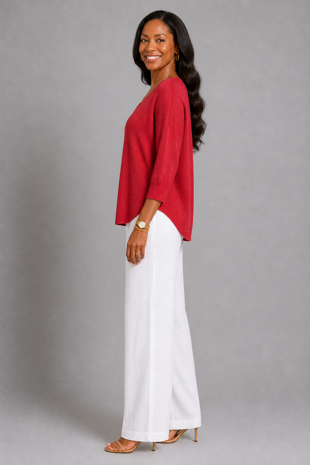 Erin | Red V-Neck Knit Top